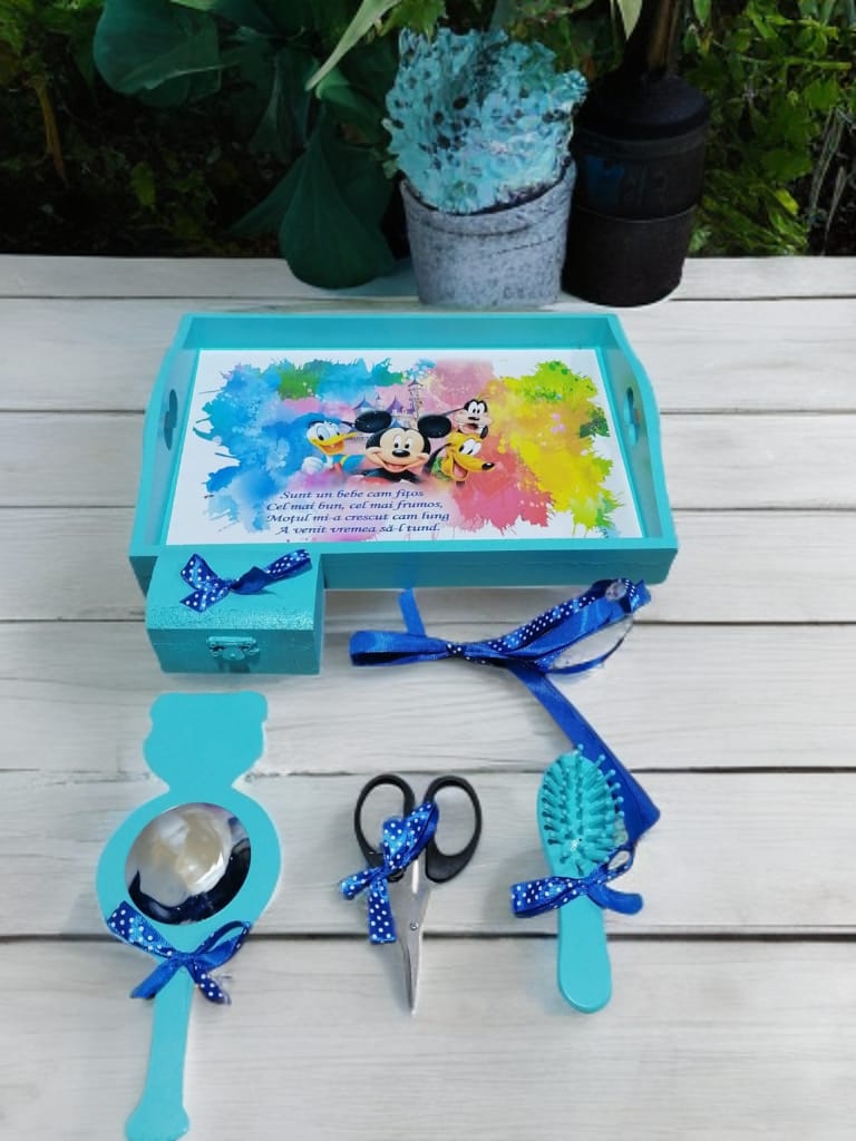 Tavita mot turta print colorata - blue turqouise Mickey & friends - O B S I D I O N