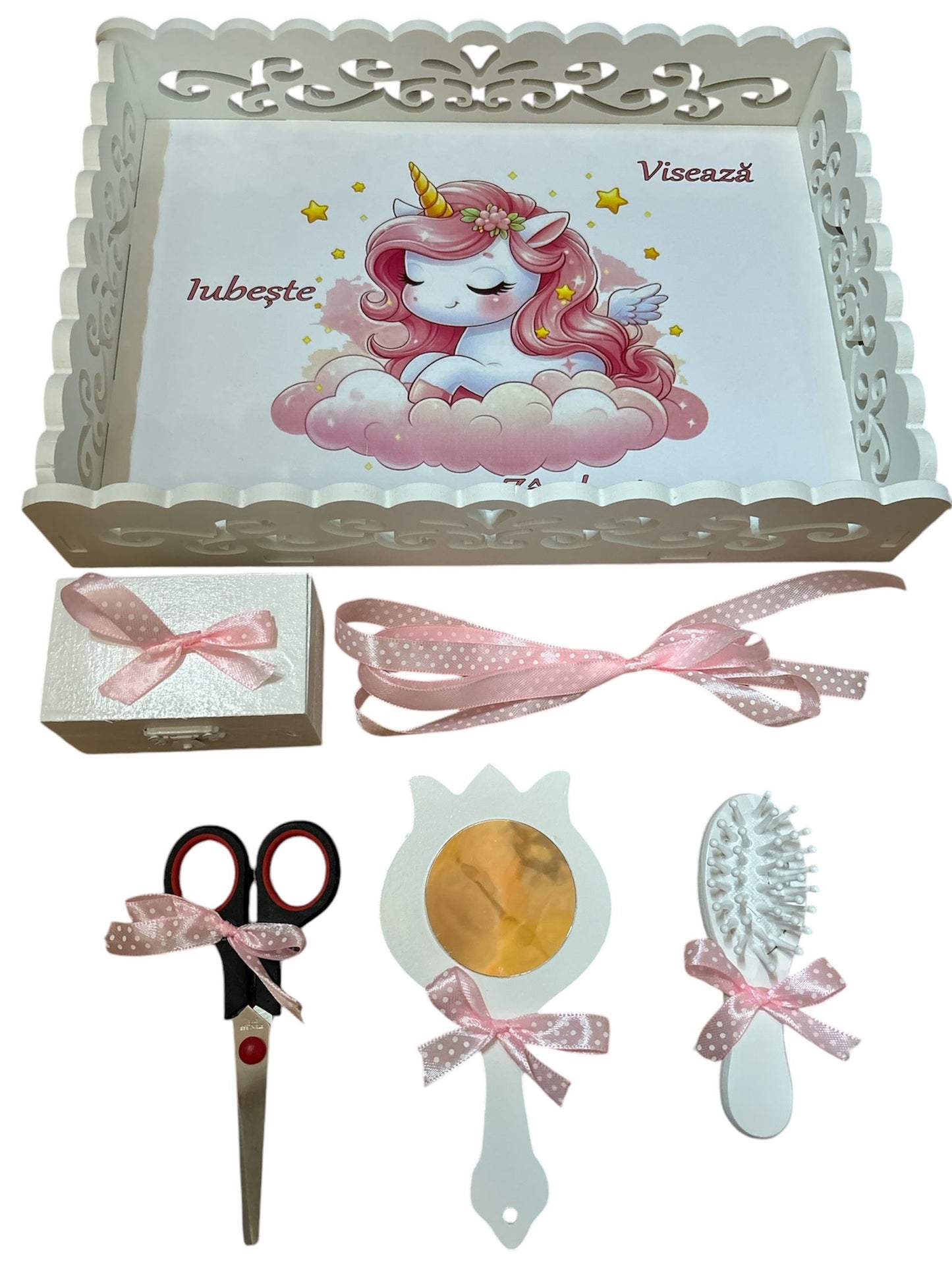 Tavita mot turta plastic dantelat - baby pink unicorn - O B S I D I O N