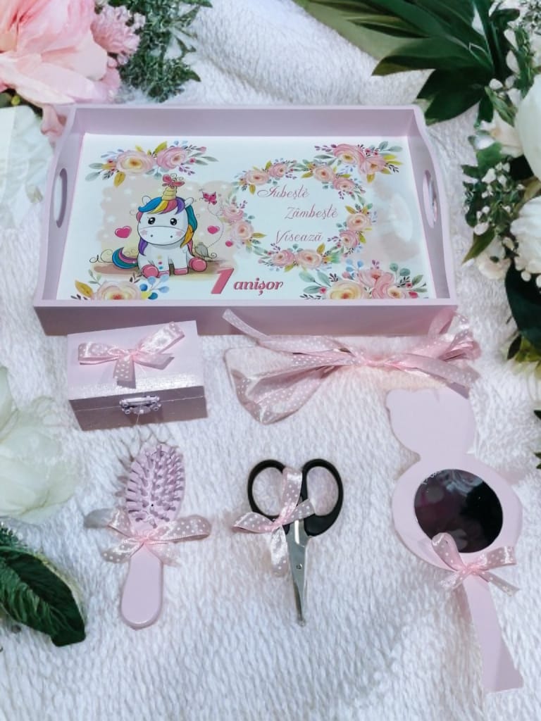 Tavita mot turta print colorata - baby pink unicorn - O B S I D I O N