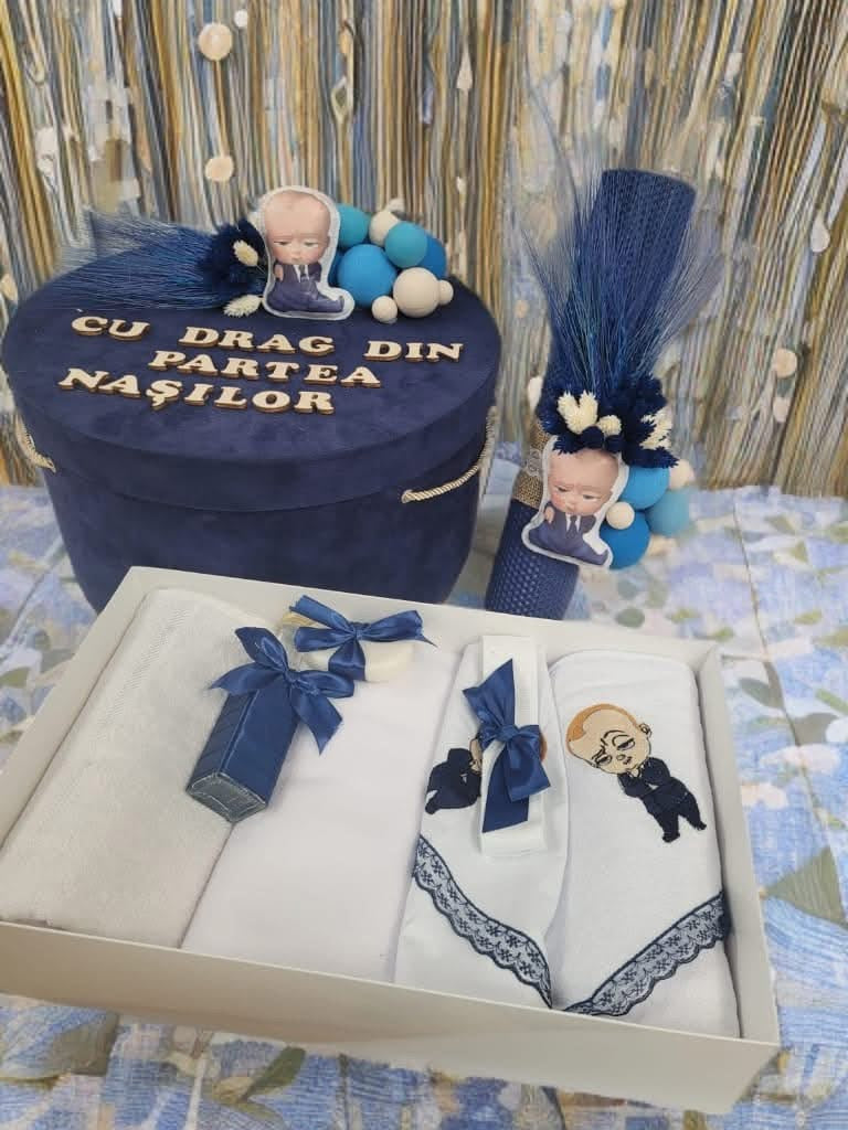 Set Velvet navy blue boss baby - trusou lumanare cutie - O B S I D I O N
