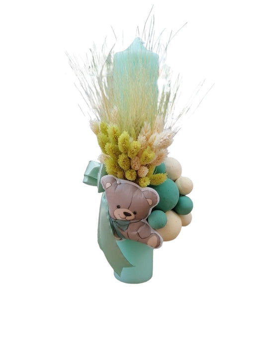 Lumanare botez colorata cu personaj - turquoise teddy - O B S I D I O N
