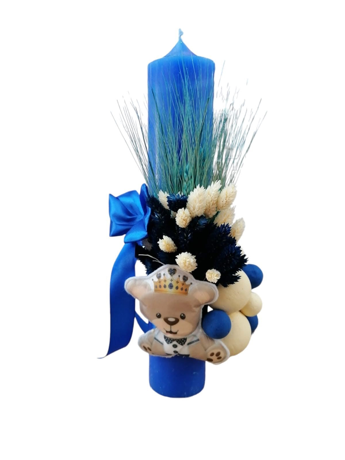 Lumanare botez colorata cu personaj- royal blue king teddy - O B S I D I O N