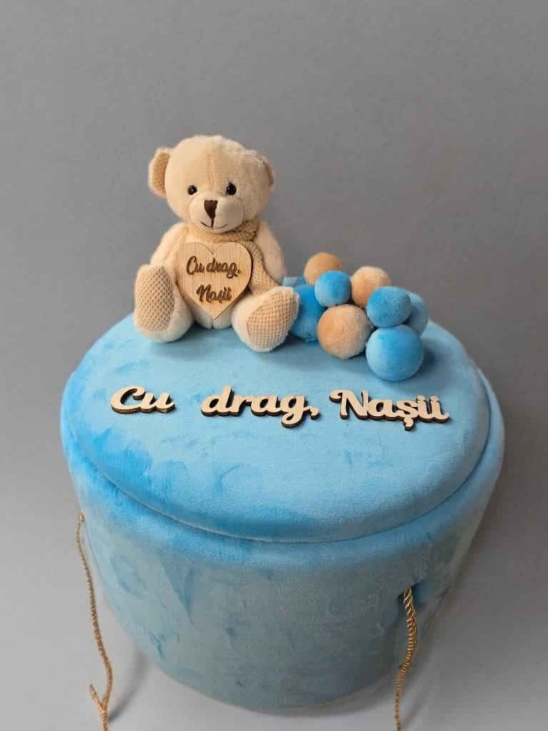 Cutie botez catifea buretata - blue - O B S I D I O N