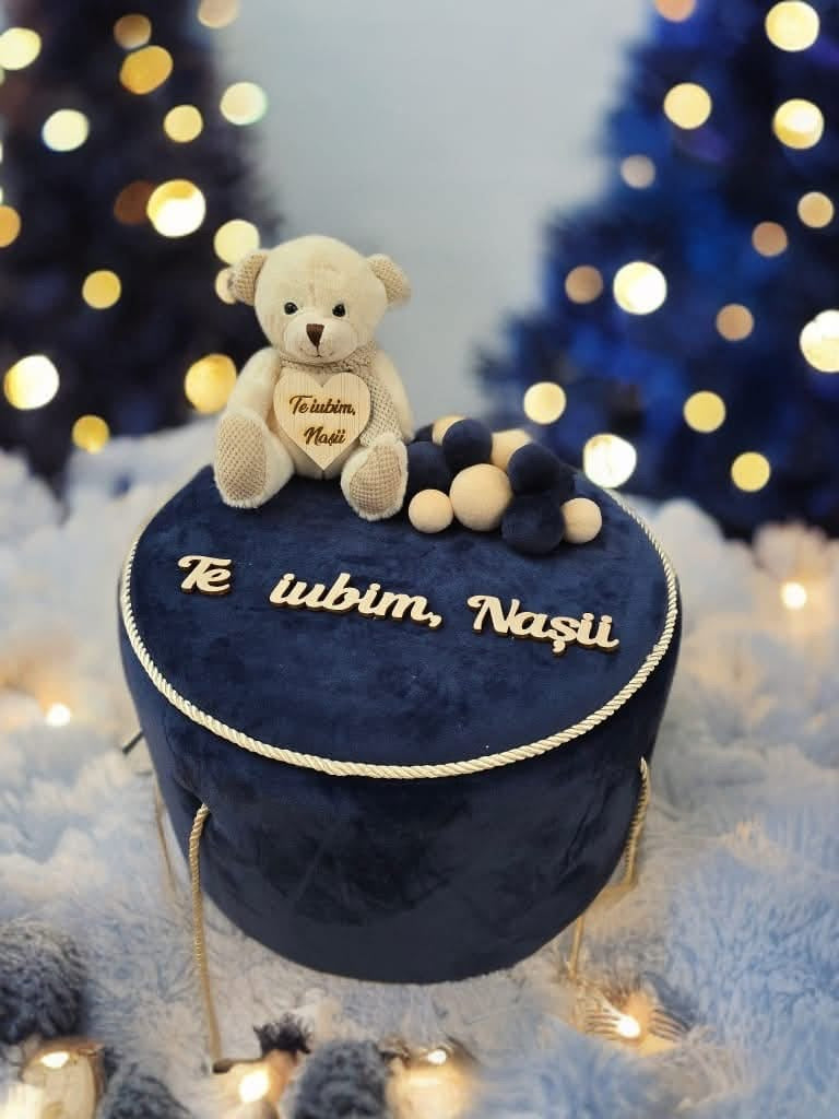 Cutie botez catifea buretata - navy blue - O B S I D I O N