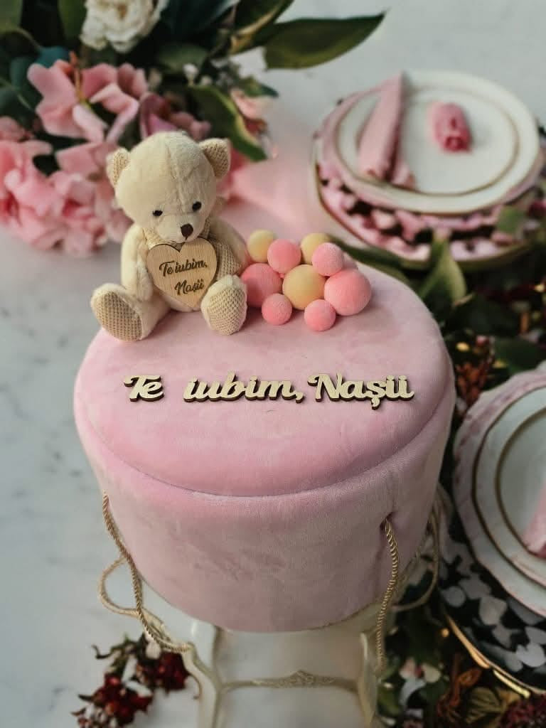 Cutie botez catifea buretata - pink - O B S I D I O N