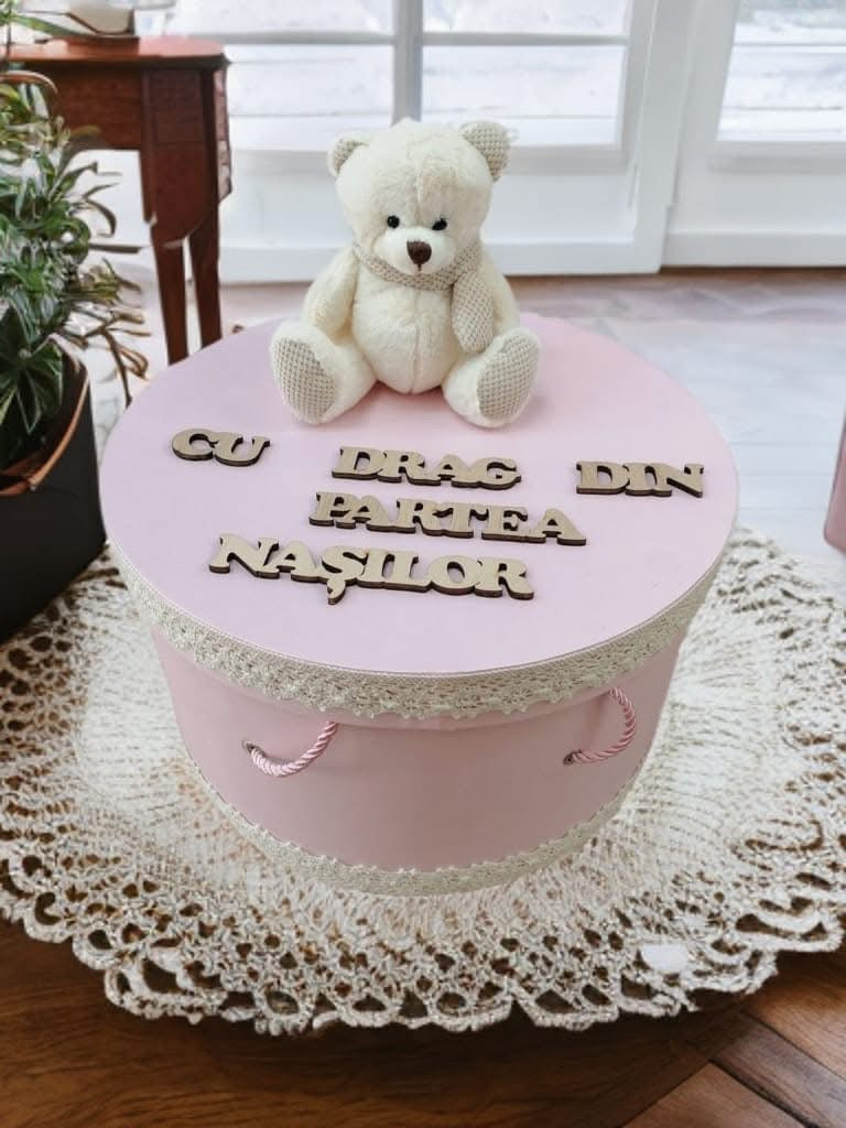 Cutie botez ursulet - pink - O B S I D I O N