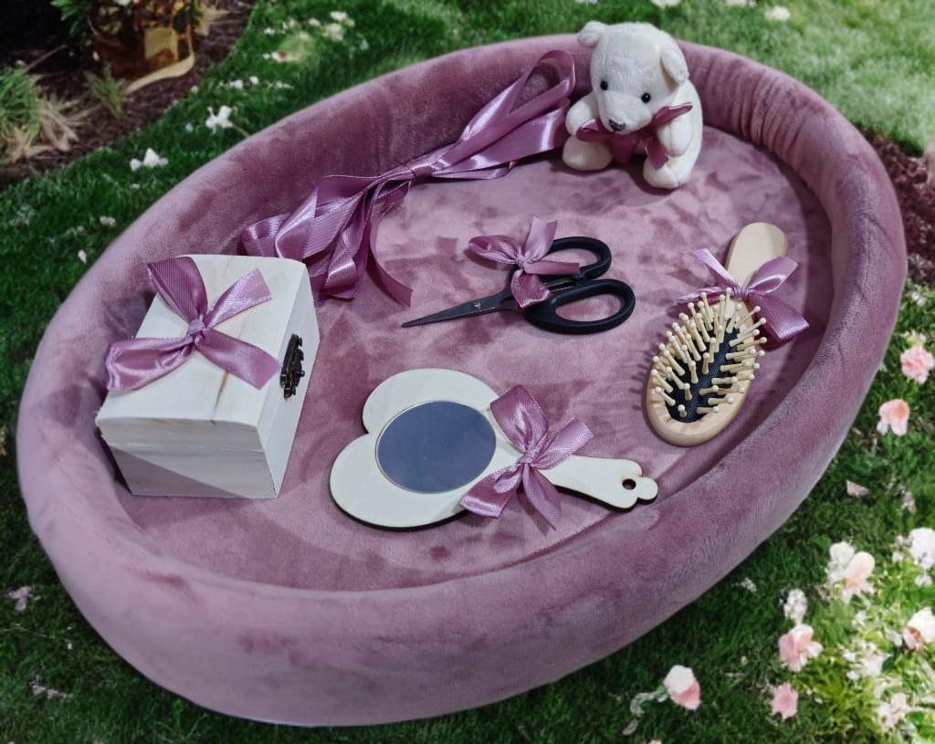 Tavita mot turta catifea buretata ovala - powder pink - O B S I D I O N