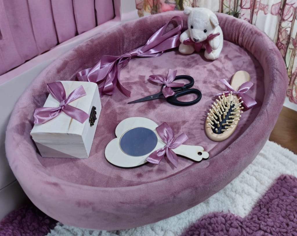 Tavita mot turta catifea buretata ovala - powder pink - O B S I D I O N