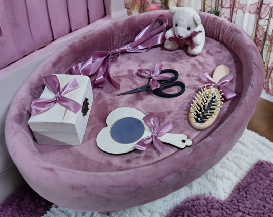 Tavita mot turta catifea buretata ovala - powder pink - O B S I D I O N