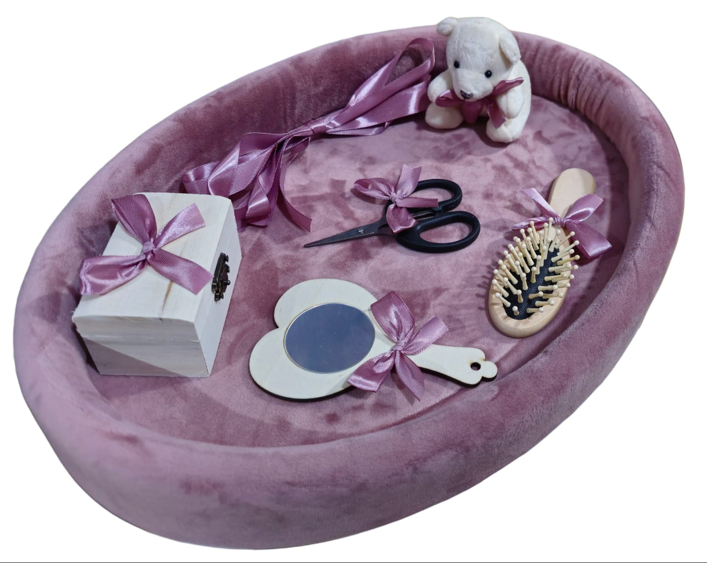 Tavita mot turta catifea buretata ovala - powder pink - O B S I D I O N