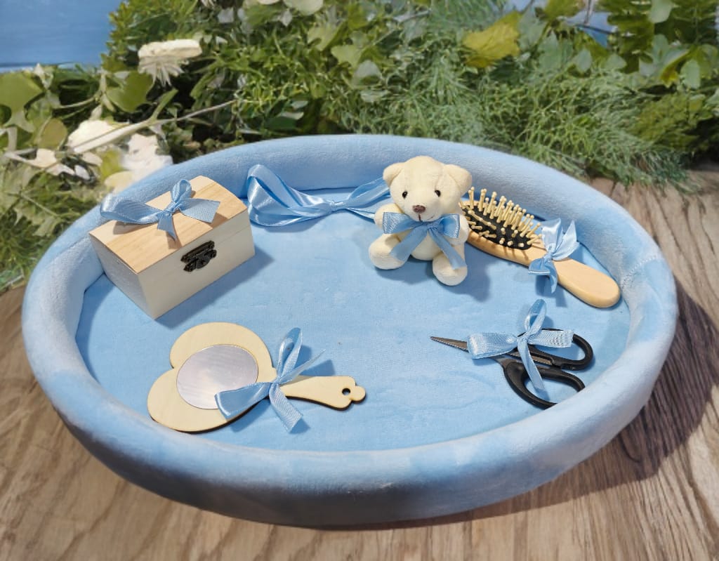 Tavita mot turta catifea buretata ovala - baby blue - O B S I D I O N