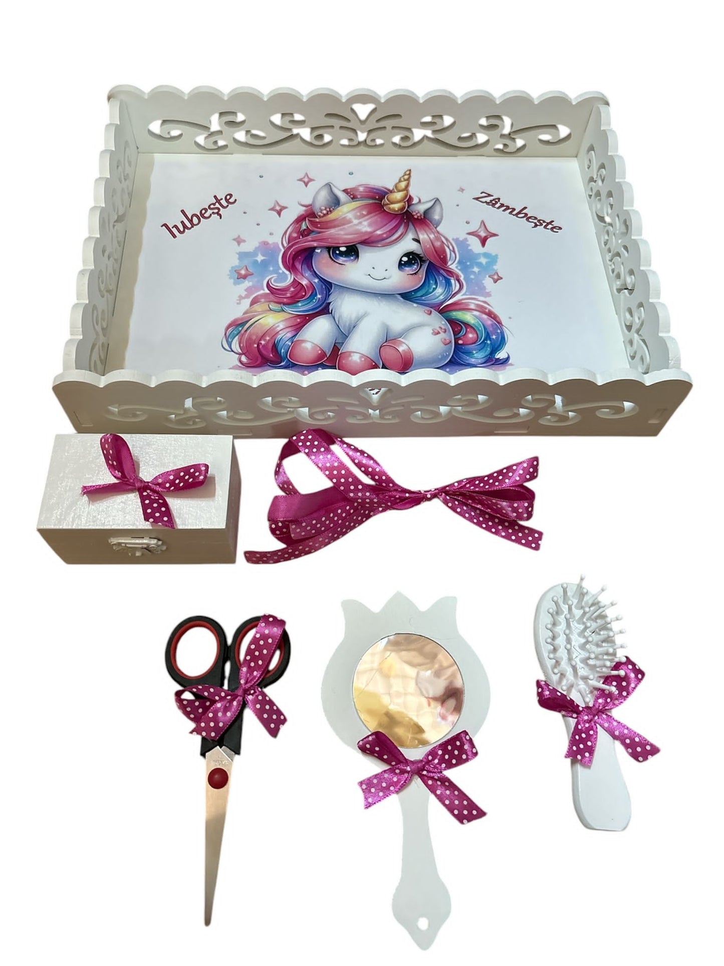 Tavita mot turta plastic dantelat - pink unicorn - O B S I D I O N