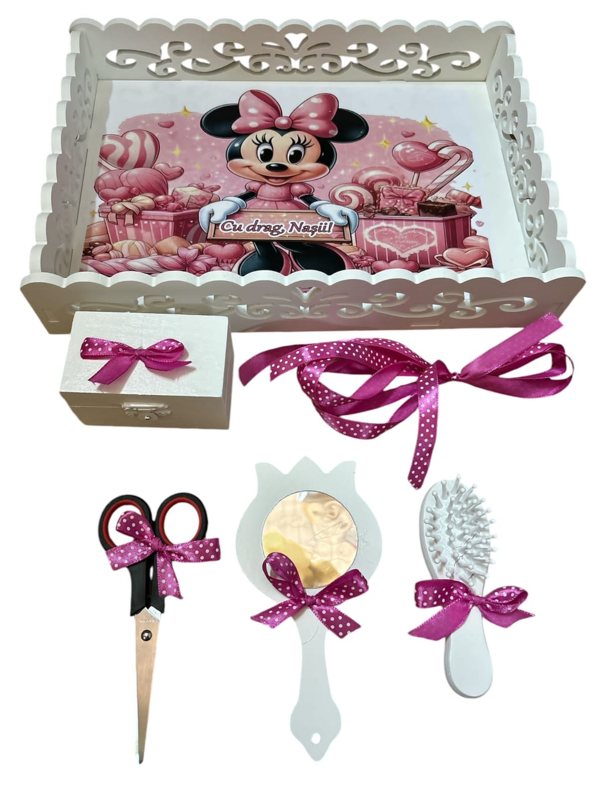 Tavita mot turta plastic dantelat - pink Minnie - O B S I D I O N