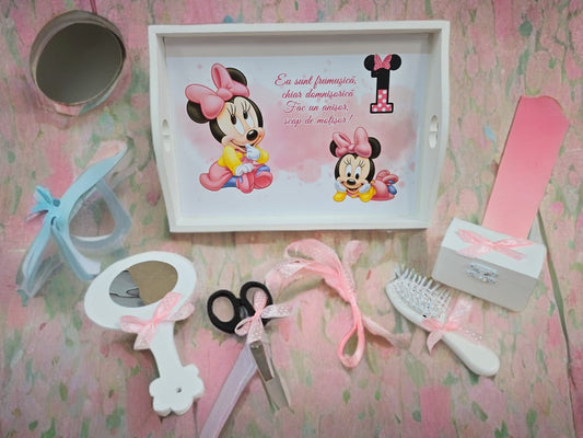 Tavita mot turta print colorata - baby pink Minnie bow - O B S I D I O N