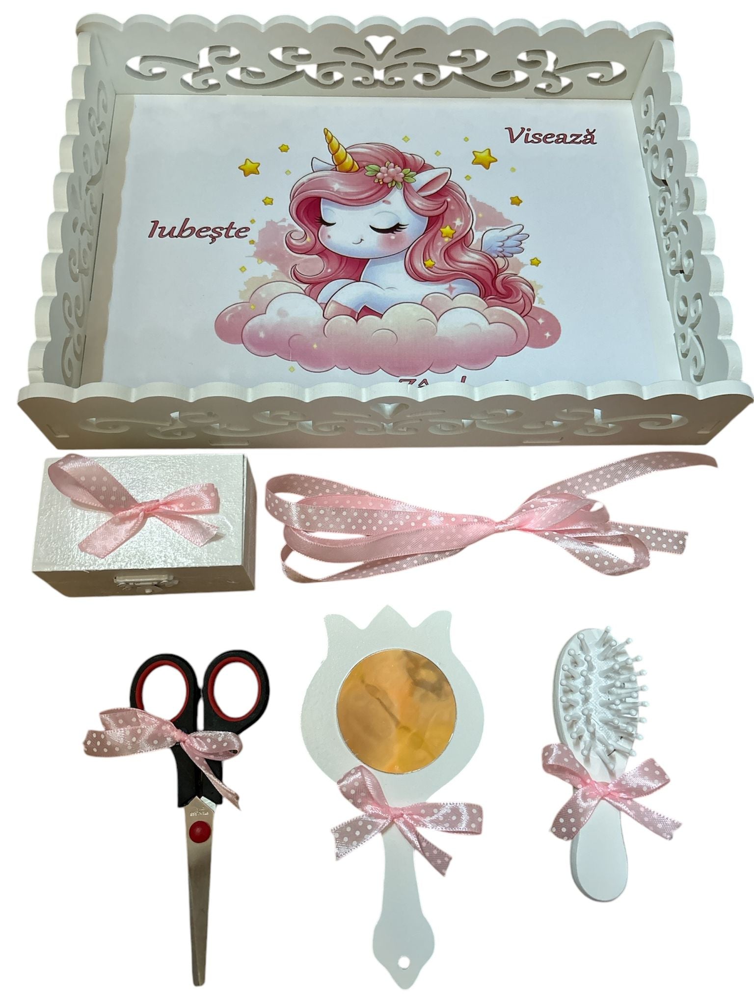 Tavita mot turta plastic dantelat - baby pink unicorn - O B S I D I O N