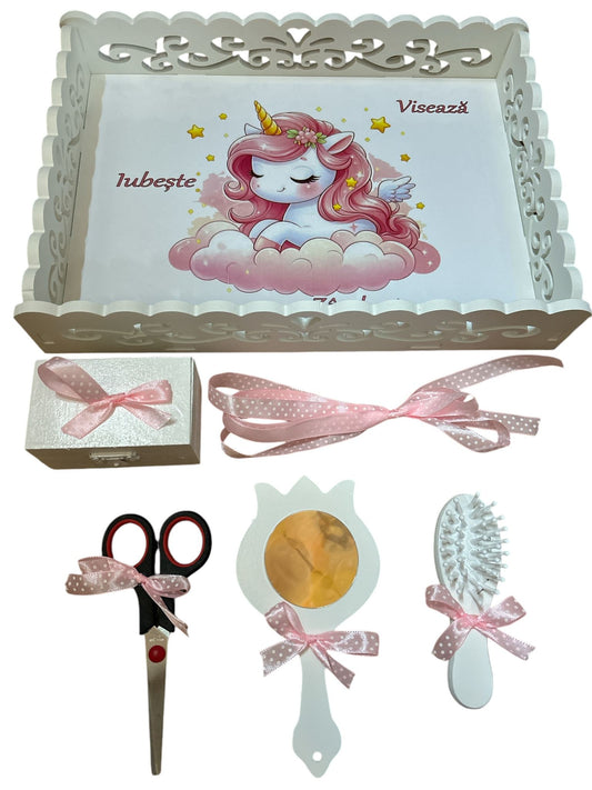 Tavita mot turta plastic dantelat - baby pink unicorn - O B S I D I O N