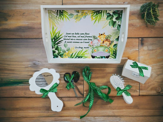 Tavita mot turta print colorata - green animals jungle - O B S I D I O N