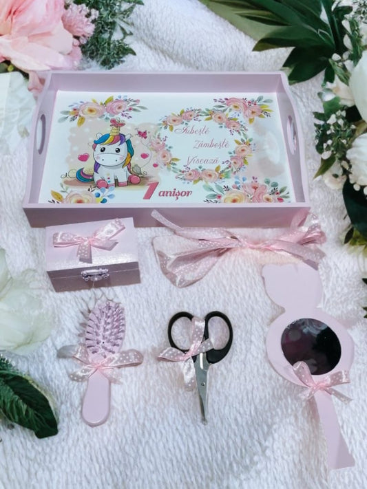 Tavita mot turta print colorata - baby pink unicorn - O B S I D I O N