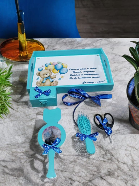 Tavita mot turta print colorata - blue turqouise teddy ballons - O B S I D I O N