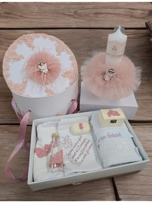 Set Aurora white powder pink - trusou lumanare cutie - O B S I D I O N