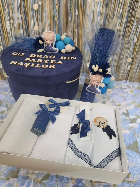 Set Velvet navy blue boss baby - trusou lumanare cutie - O B S I D I O N