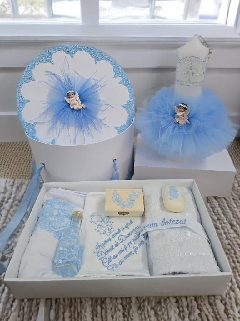 Set Aurora white baby blue - trusou lumanare cutie - O B S I D I O N