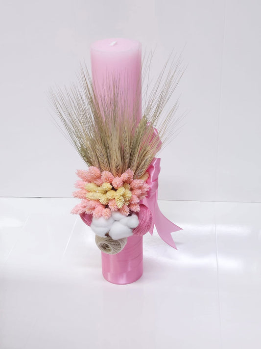 Lumanare botez colorata simpla - pink - O B S I D I O N