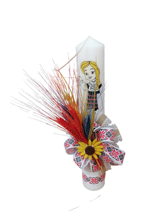 Lumanare botez decor traditional - fata - O B S I D I O N