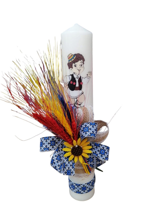 Lumanare botez decor traditional - baiat blue - O B S I D I O N