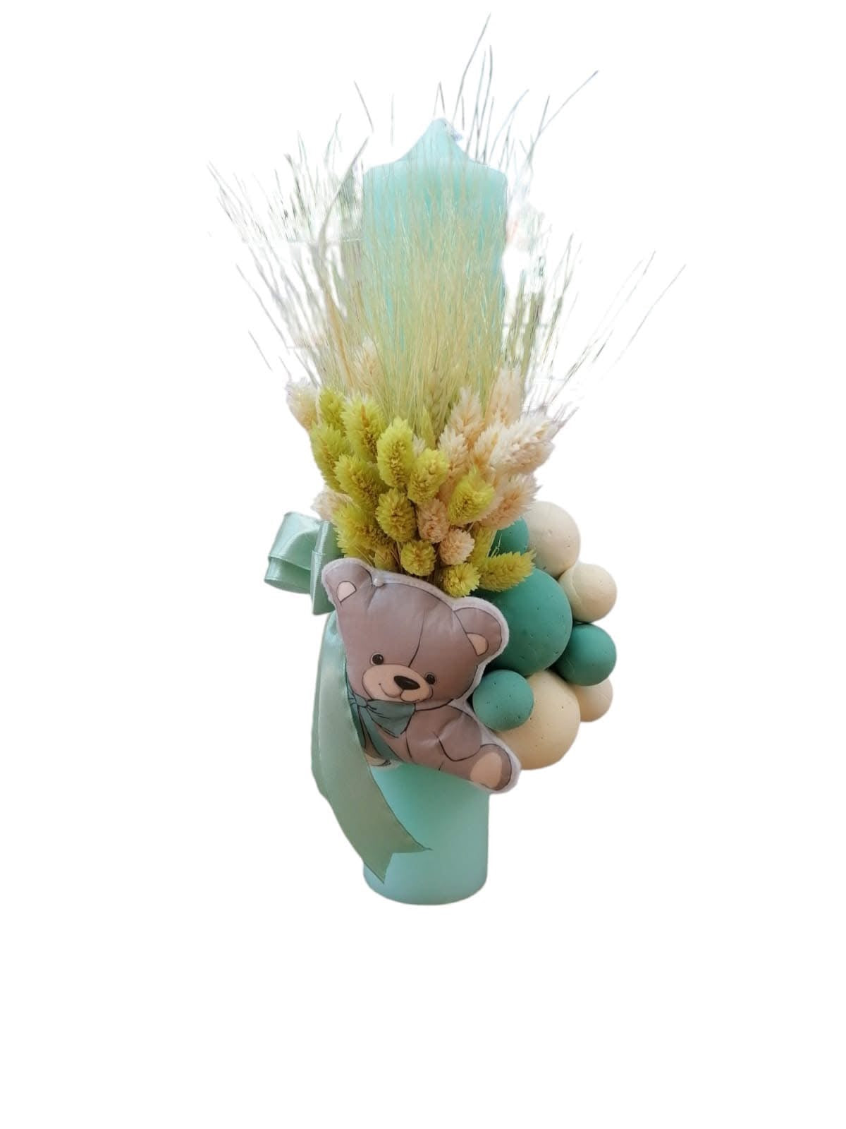 Lumanare botez colorata cu personaj - turquoise teddy - O B S I D I O N