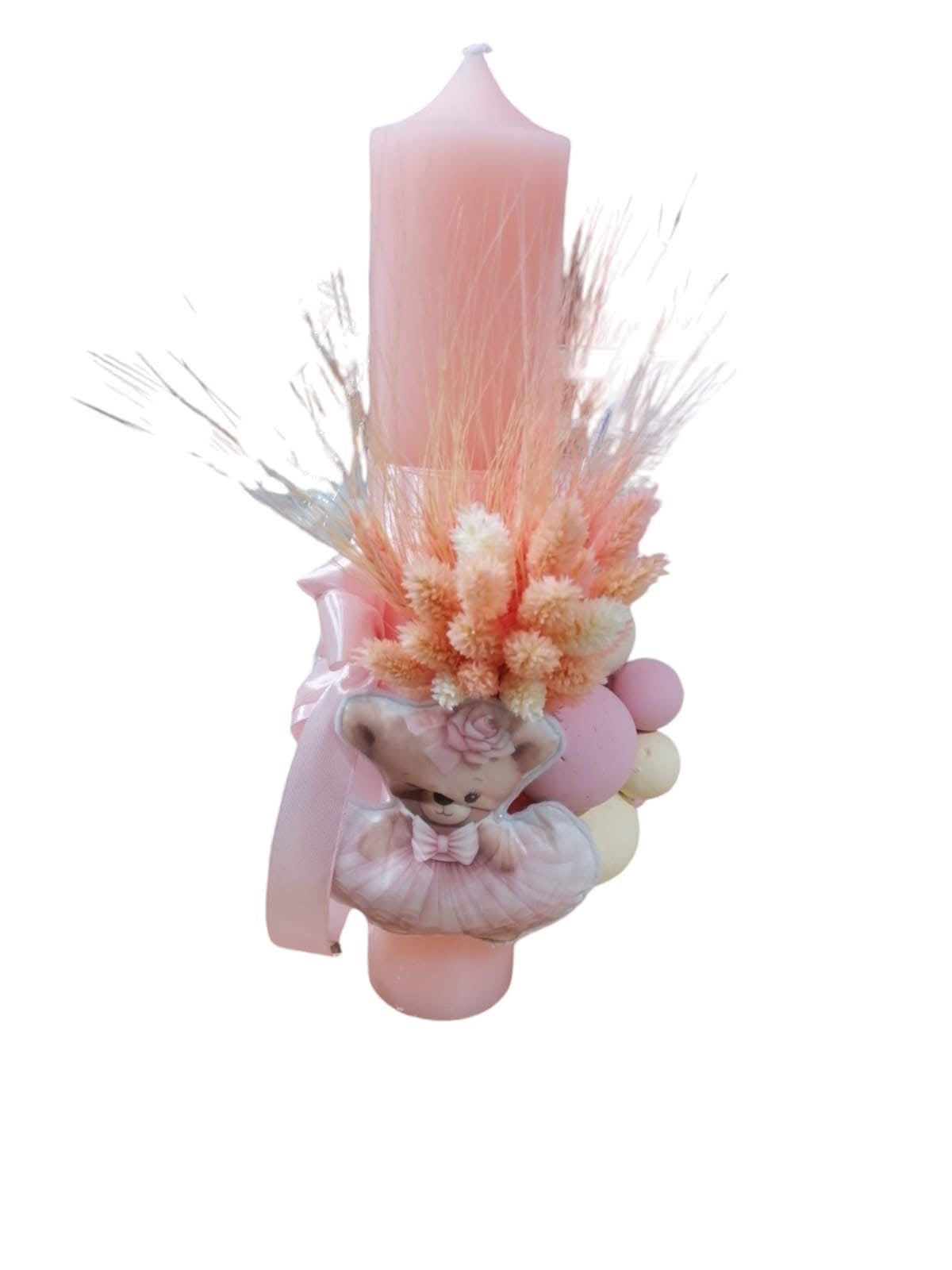 Lumanare botez colorata cu personaj - powder pink teddy - O B S I D I O N