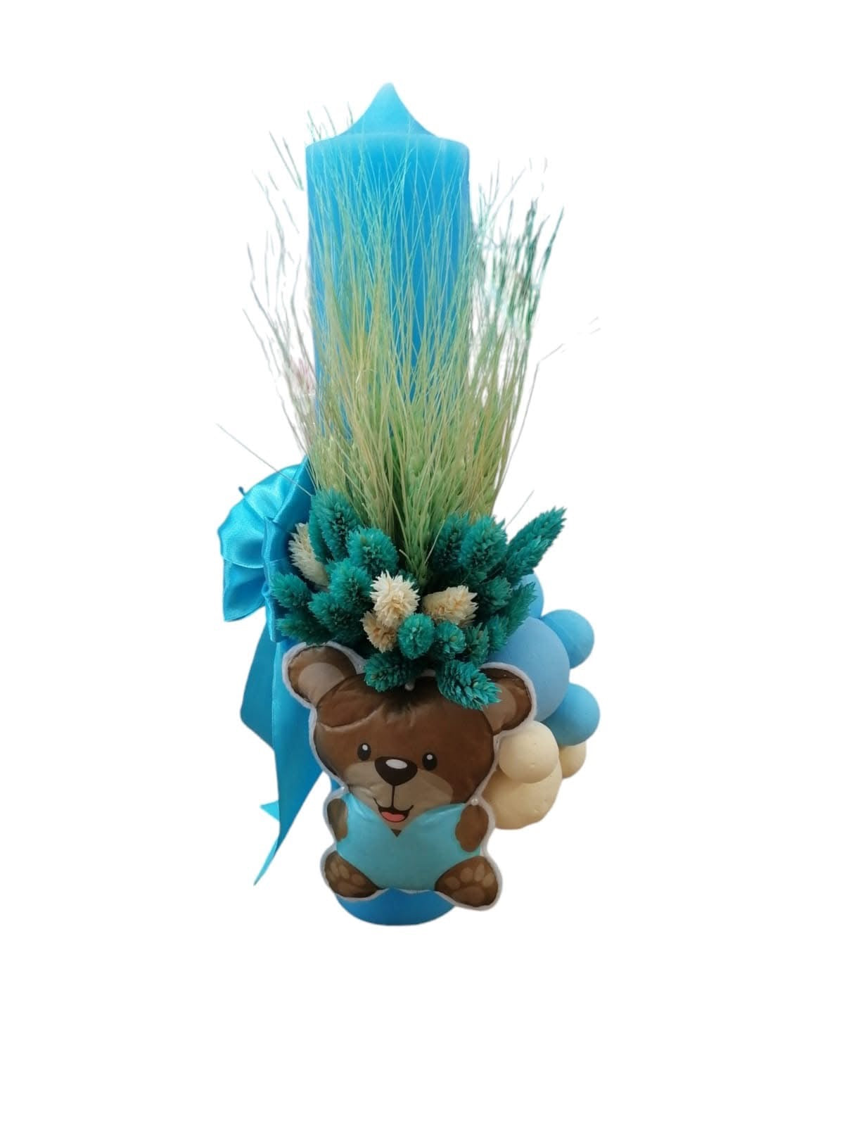 Lumanare botez colorata cu personaj - turquoise teddy - O B S I D I O N
