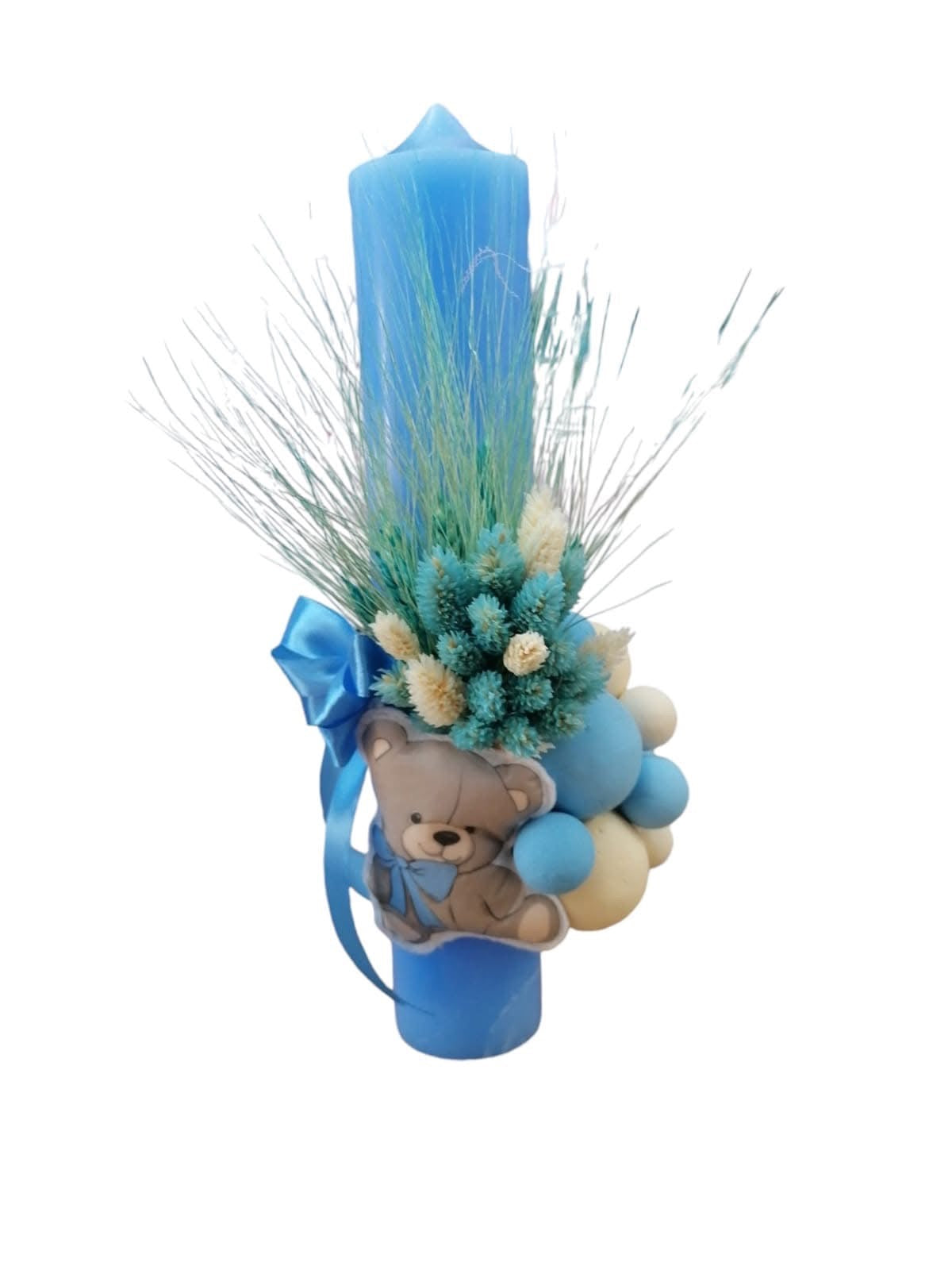 Lumanare botez colorata cu personaj - baby blue teddy - O B S I D I O N
