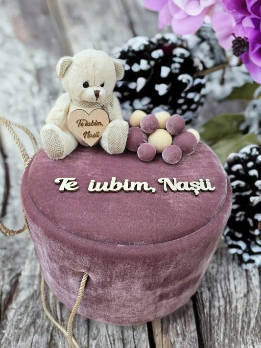 Cutie botez catifea buretata - powder pink - O B S I D I O N