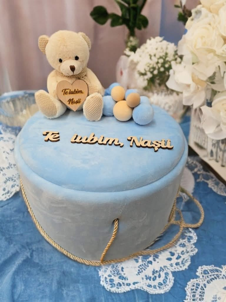 Cutie botez catifea buretata - baby blue - O B S I D I O N