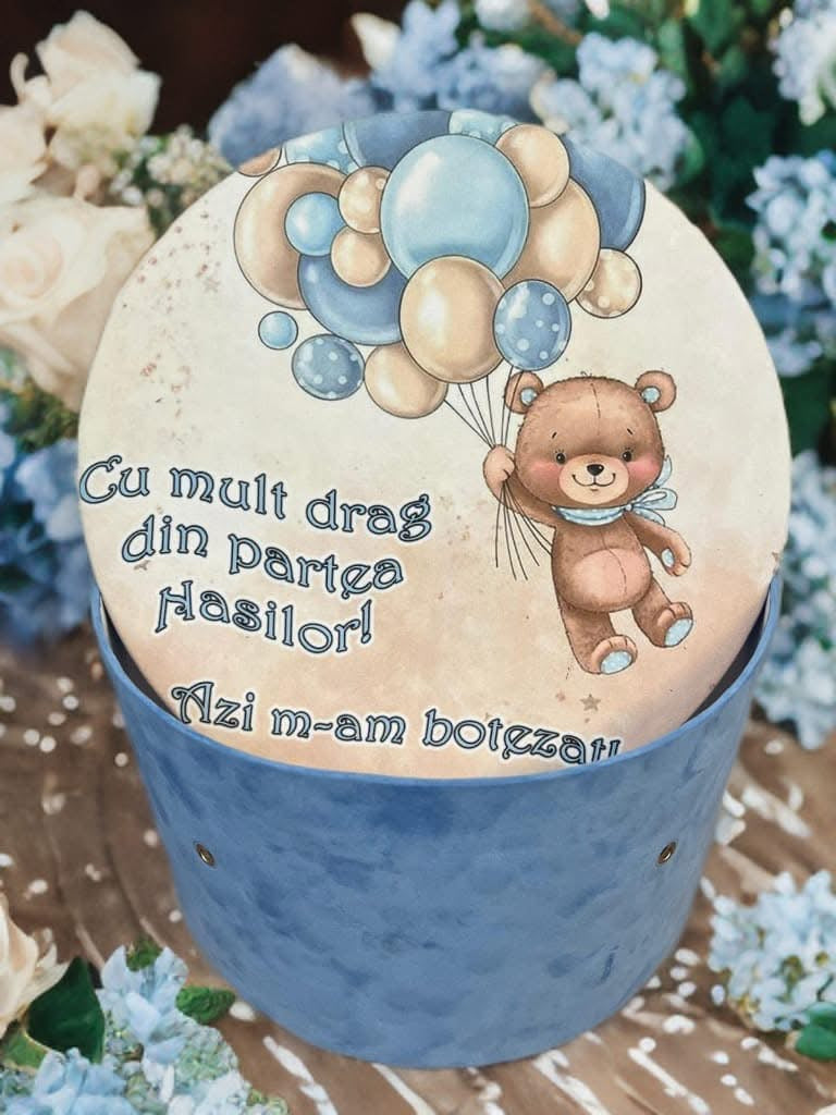 Cutie botez print & catifea - blue teddy - O B S I D I O N