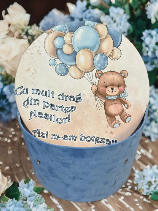 Cutie botez print & catifea - blue teddy - O B S I D I O N