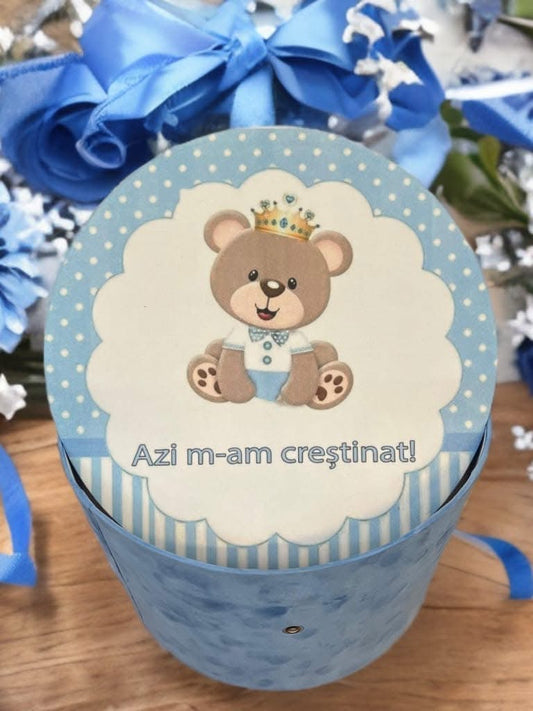 Cutie botez print & catifea - blue king teddy - O B S I D I O N