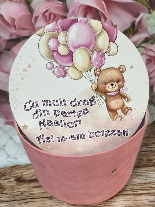 Cutie botez print & catifea - pink teddy - O B S I D I O N