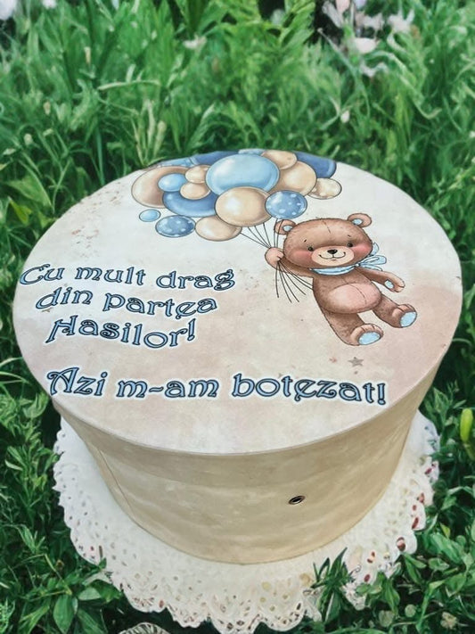 Cutie botez print & catifea - cream teddy boy - O B S I D I O N