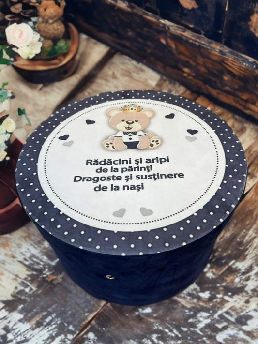 Cutie botez print & catifea - navy blue king teddy - O B S I D I O N