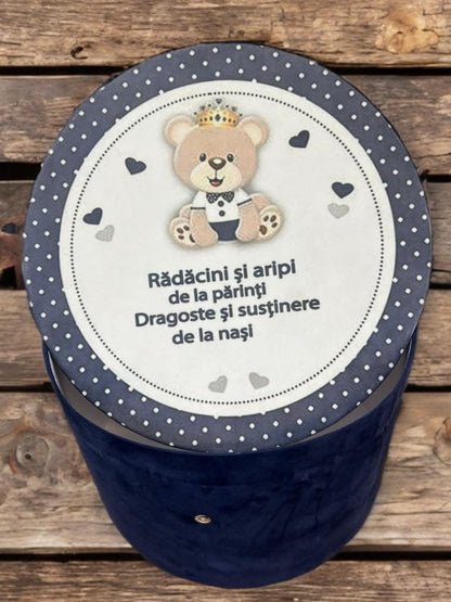 Cutie botez print & catifea - navy blue king teddy - O B S I D I O N