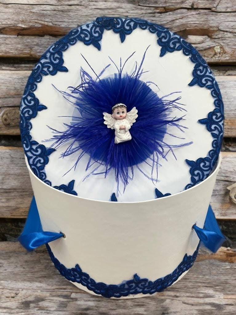 Cutie botez dantela ingeras - white & royal blue - O B S I D I O N