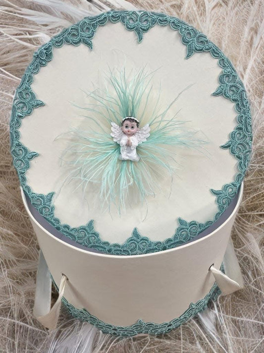 Cutie botez dantela ingeras - white & turquoise - O B S I D I O N