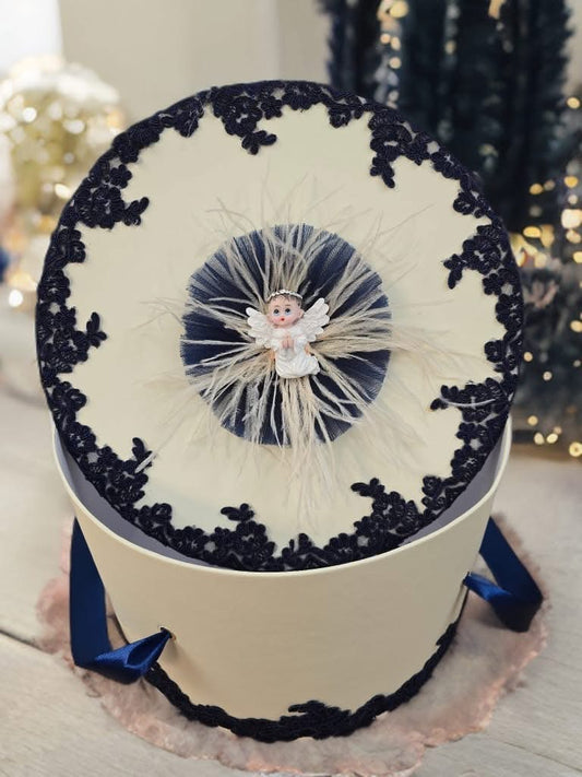 Cutie botez dantela ingeras - white & navy blue - O B S I D I O N