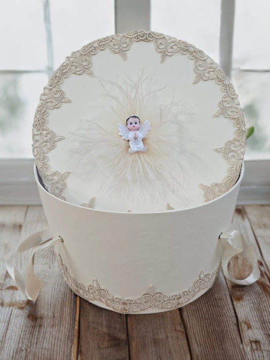 Cutie botez dantela ingeras - white & cream - O B S I D I O N