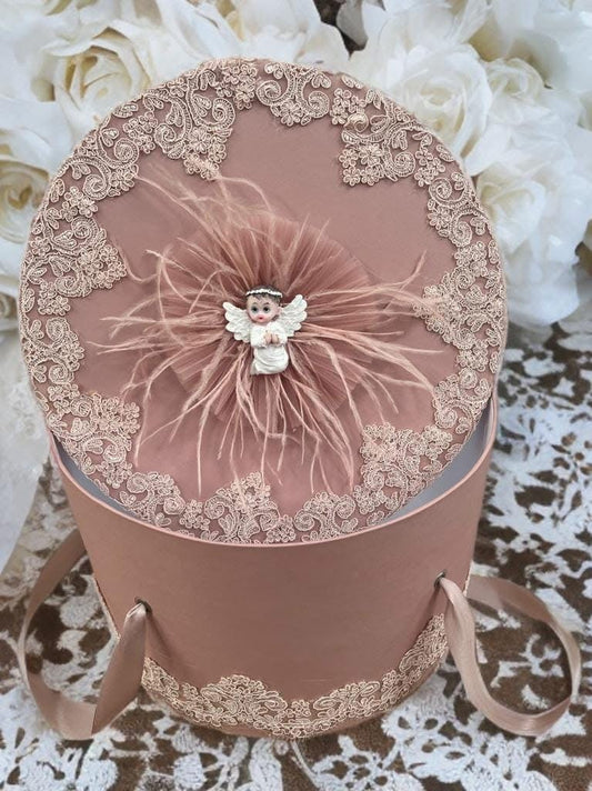 Cutie botez dantela ingeras - powder pink - O B S I D I O N