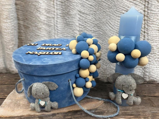 Set SAFARI blue elephant - cutie lumanare - O B S I D I O N