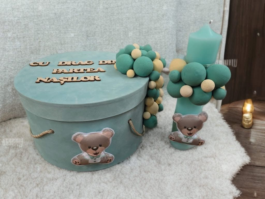 Set SAFARI turquoise teddy - cutie lumanare - O B S I D I O N