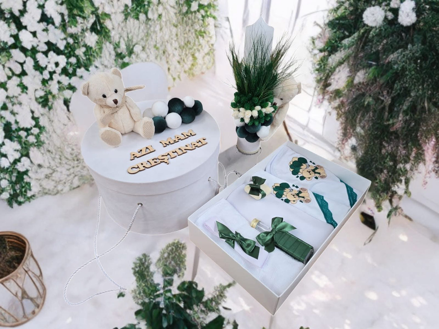 Set Teddy bear green - trusou lumanare cutie - O B S I D I O N